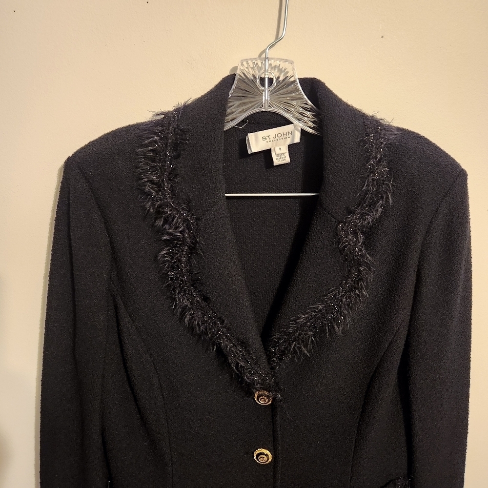 St. John Collection | Women's Black Two-Piece Santana Knit Skirt Suit (Size 8) - Picture 4 of 15